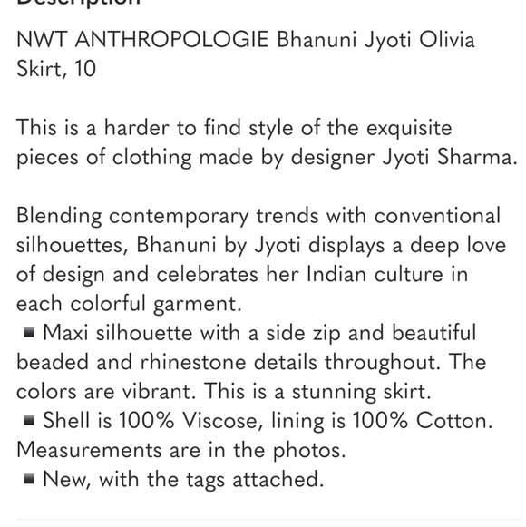 Anthropologie Bhanuni By Jyoti Olivia Skirt - Picture 5 of 5